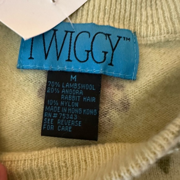 Twiggy Vintage Lambswool Rabbit Fur Green Red Rose Print Cropped Soft Sweater M - Picture 12 of 15